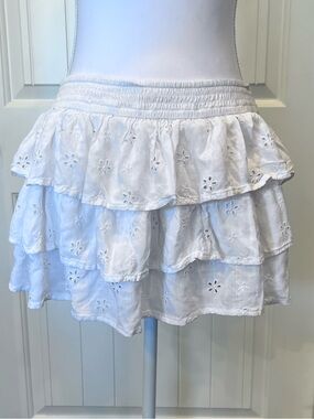 Hollister White Tiered Eyelet Ruffle Mini Skirt Skort Pockets Sz Large